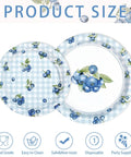 Awesome Blueberry Party Supplies 200 Piece Disposable Tableware Set serves fifty, featuring gingham dessert plates and berry napkins.