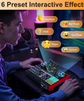 User using Podcast Setup Bundle With Microphone And Sound Card For PC And Mobile, Ideal For Streaming, Gaming, Singing And Podcasting with G10 soundboard and presets displayed