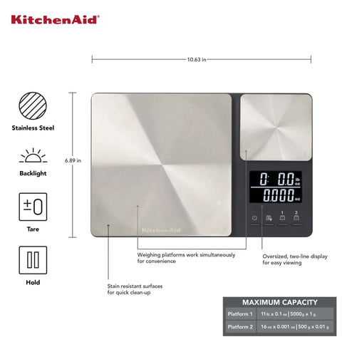 Dual Platform Digital Kitchen Scale For Home Chefs With 11 Lb And 16 Oz Capacity, Stainless Steel, Backlit LCD, Two Platforms