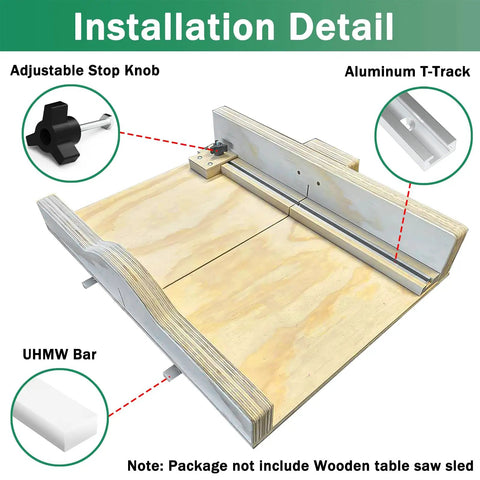 Table Saw Sled Kit For Clean Crosscuts And Repeat Length Cuts With 2 Aluminum T Tracks, 2 UHMW Miter Bars, Knobs And Screws Pro DIY Crosscut Sled For Stable Workpieces, Precise Measurements, And Less Cutting Error