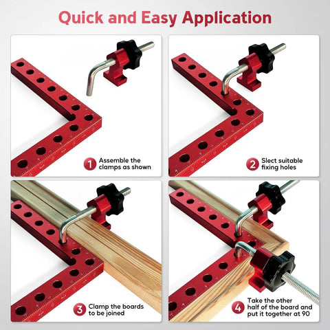 Pro Grade 90 Degree Corner Clamps For Woodworking Aluminum 5.5x5.5 Inch Right Angle Jigs CNC Precision Ultra Fixed L Shaped Clamps Pack Of 4 For Exact Corners And Rock Solid Joints, red aluminum clamp setup
