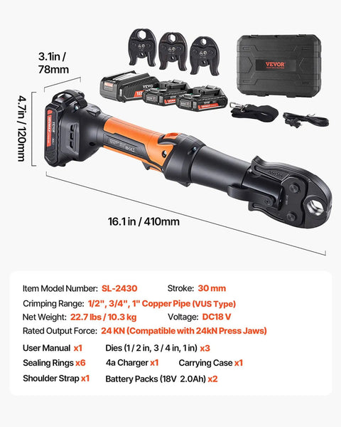Beast 18V Electric Pipe Crimping Tool For Copper Pipes Half Inch Three Quarter Inch And One Inch ProPress Compatible Kit