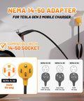 Upgrade Your Sweet Electric Ride With This Heavy Duty Nema 14 50 Adapter For Tesla Gen 2 And 3 Mobile Charger 32 Amp 250 Volt with close-up on adapter