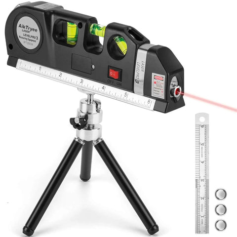 DIY Multipurpose Laser Level Tool Kit With Line Laser And Triangle Bracket for precise indoor use on tripod showing laser line