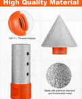 AOKLIT 3-piece diamond beveling chamfer bit set with 5/8-11 adapter; includes 1-inch drill bit for tile.