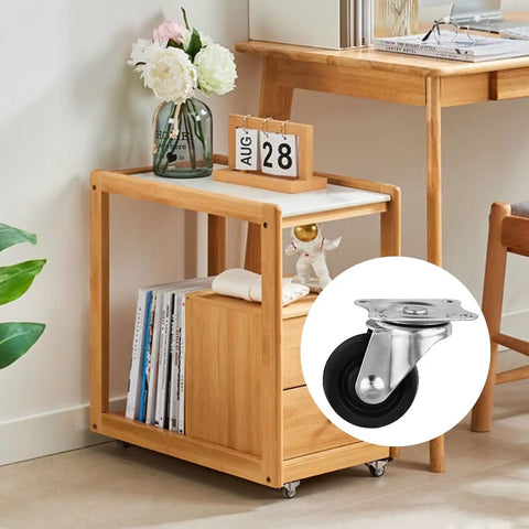 12 Pack 1 Inch Swivel Caster Wheels With Rubber Base And Precision Ball Bearings, smooth glide under wooden cart with decor.