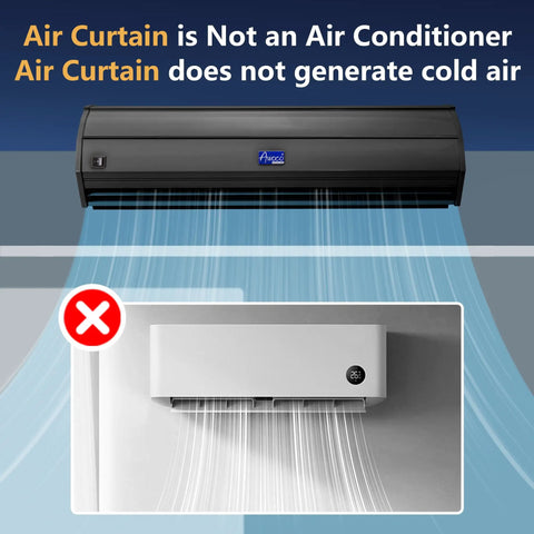 Sleek 42 Inch Black Air Curtain With 1000 Cfm High Velocity Airflow And Two Speeds for demonstrating air flow, not an air conditioner.
