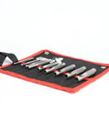 Leather Hole Punch Set 2.5mm to 10mm, 9 Pcs Hollow Punch Tools in Carbon Steel with Storage Bag displayed open on white background