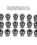18 Piece Spring Collet Set 3 To 20 mm Carbon Steel CNC Milling Chuck Lathe Accessories in rows, detailed view