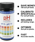 All Purpose pH Test Strips 0 to 14, 100 Count Litmus Paper bottle with pH color chart on label for liquid testing.