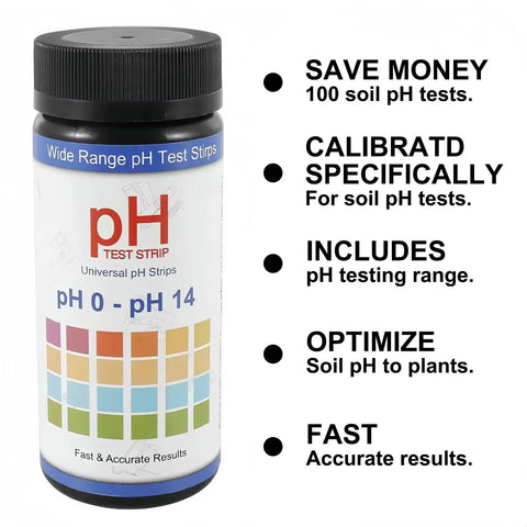 All Purpose pH Test Strips 0 to 14, 100 Count Litmus Paper bottle with pH color chart on label for liquid testing.