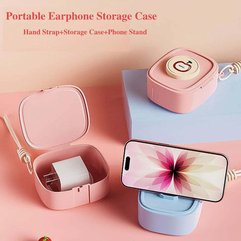 Badass Hella Tough Shockproof EDC Case For Bluetooth Headphones, pink storage case with phone stand and strap.