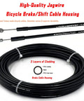 Bicycle Brake And Shift Cable Housing Kit With 50ft Total Length Two 25ft Rolls Of 4mm And 5mm Housing Includes 80 End Caps No Brainer Install Great Upgrade For Road Or Mountain Bikes Made In Taiwan, showing layers and cables.