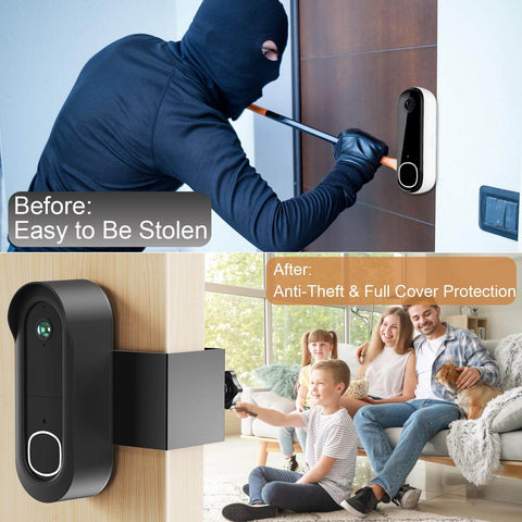 Image of Anti Theft Doorbell Mount For Video Doorbell 2K And HD 2nd Gen No Drill Easy Install Indoor Outdoor Mount With Hidden Anti Theft Screws Ideal For Apartments Homes And Offices Not For Security Doors, showcasing before and after usage, highlighting anti-theft protection and family security.