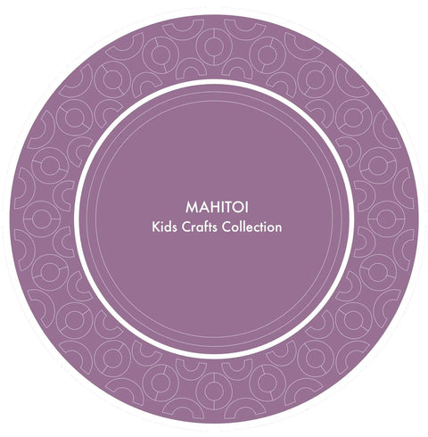 MAHITOI Kids Crafts Collection circular label with purple background and decorative pattern