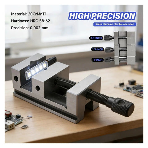 1 1.3 Or 1.5 Inch Mini Parallel Jaw Vise With V Type Cross Bench Design perfect for clamping small workpieces on CNC machines.