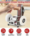 Rock Solid 7 Speed Mini Belt Sander Featuring Ultra Quiet Performance And 20 Tough Sanding Belts For Precision Woodworking being used on wood.