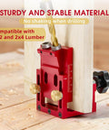 Top Shelf Pocket Hole Jig Kit For Woodworking Rugged Aluminum Guide with precision drill bits, adjustable stop collars and clamping fixture.