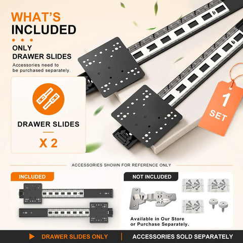 Heavy Duty Twenty Inch Cabinet Pocket Door Slides featuring full extension ball bearings, showing two drawer slides set.