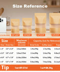 Size reference of 100 Pcs Kraft Stand Up Pouches With Matte Window Resealable Zipper Bags for goods packaging.