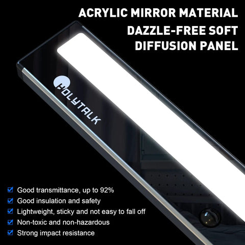 Rechargeable Motion Sensor LED Closet Light Two Pack Wireless Under Cabinet Lighting Bar with acrylic mirror panel