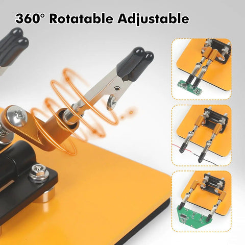 Magnetic Helping Hands Soldering Station with stable base and four handy flexible arms, 360 degree rotatable clips shown