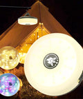 4 In 1 USB Rechargeable Camping String Lights With 8 Modes, shown with illuminated tent setup, compact design
