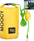 Yellow 10L PVC roll-top dry bag with green rope and buoy, 2 In 1 Sand Bag Anchor And Dry Bag For Jet Skis And Watercraft