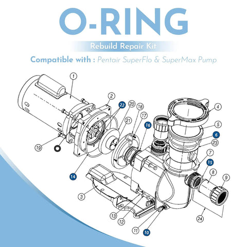 O Ring Rebuild Repair Kit for SuperFlo and SuperMax Pool Pumps Includes Two Pump Union O Rings Two Drain Plug O Rings Water Slinger US Seal PS 200 Shaft Seal and O Ring Lubricant for Quick, Easy, Pro Grade Seal Fix. exploded pool pump diagram