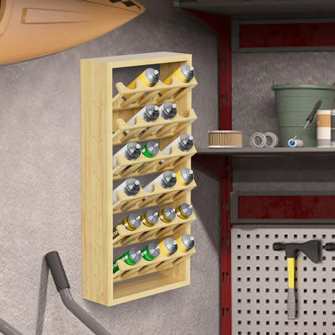 Wall Mounted 24 Can Spray Paint Holder, 6 Tier Wooden Aerosol Organizer Rack For Lubricants And Oils in garage workshop