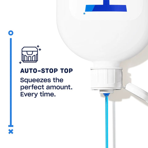 Auto-stop top feature of Smells Like Clean Laundry HE Ultra Concentrated Liquid Detergent For 80 Loads With No Mess Flow
