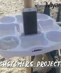 White 15 Inch Universal Beach Umbrella Table Tray With Tablet Slots Earpod Holds Drink Holders Snack Grooves at beach