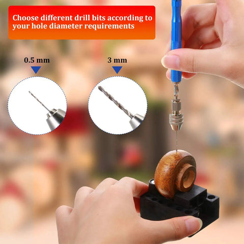 Using the Dual Pin Vise Drill Set With Semi Automatic Rotary Action 27-Piece Micro Twist Drill Kit Including 25 Bits 0.5-3 mm for crafting.