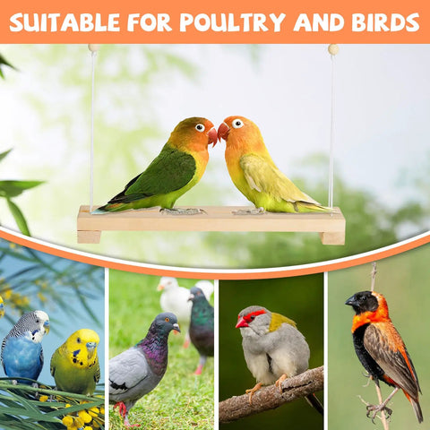40cm Natural Wooden Chicken Swing Perch With Iron Monkey Decoration And Durable Rope For Hens And Backyard Birds.