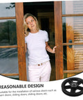 Kickass Heavy Duty Sliding Door Pulley Wheel Kit With Rigid Casters For Barn Door Track System installed on wooden sliding doors.