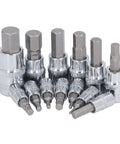 Complete Hex Bit Socket Set With 13 Essential Pieces Covering 2mm To 14mm With Versatile 1/4 3/8 And 1/2 Inch Drive for various repairs.