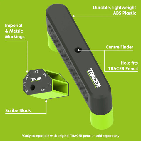 Precision Scribe Block And Center Finder Marking Guide Set For Woodworking Layouts And Joinery Work, showing center finder and scribe block.