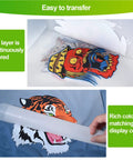 DTF Transfer Film Kit 13x19 Inches A3 Plus 50 Sheets Double Sided Matte Clear Pretreat PET Heat Transfer Paper showing designs