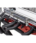 Slick Chrome Wire Loom Kit With Sliding Tabs For V8 Engines, Includes Two Looms And Black Insulator Dividers on engine bay