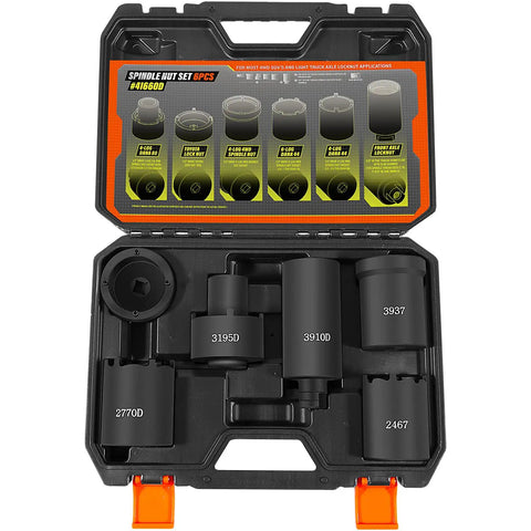 6 Pack Spindle Nut Socket Set With One Half Inch Drive Heavy Duty Tool Kit For Ford F Series GM Toyota And Dana Axles Removes And Installs 4 Slot And 6 Slot Spindle Nuts With Storage Case Lug Out Nut Sockets Remover Puller Kit