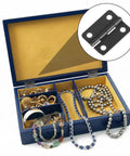 Jewelry box with open lid and inset of 1 inch tiny metal hinge from 50 Pairs 1 Inch Tiny Metal Hinges With Screws For Wooden Boxes