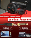 Semi Open Over Ear Studio Headphones With 50mm Neodymium Drivers Wired For Monitoring Mixing And Music on red surface with cables