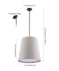 Oil Rubbed Bronze 1 Light Pendant Light With Iron And Linen Shade Dope Modern Farmhouse Bohemian Hanging Ceiling Fixture Adjustable Height LED Bulb Included For Easy Home Makeover, 18 in shade, dimensions shown