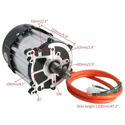 72V 1500W Brushless Motor Kit With 16T Differential Gearbox And Rear Axle For Go Karts ATVs Electric Trikes And DIY Projects High Torque Drive System 40 Inch Axle shown with dimensions and wires