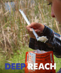 Person using 9.4 Inch Long Spork and Spoon Set for Camping and Hiking with Deep Reach Stainless Steel Utensil to eat from MRE
