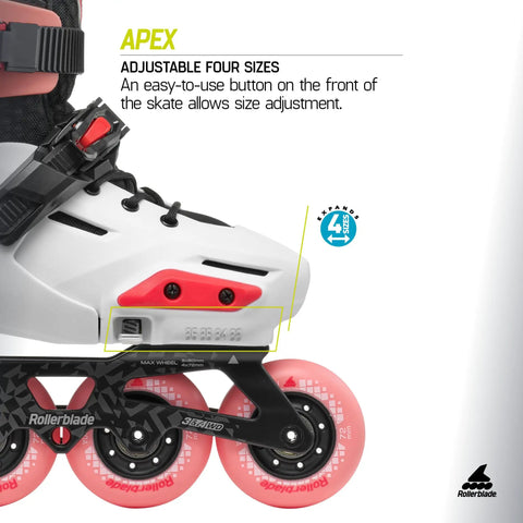 Junior Go To Adjustable Inline Skates For Fitness with vented molded boot and secure closure showing size adjustment button.