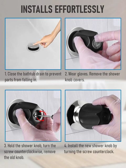 Four-step installation of Replacement Shower Knob Kit For Verve Tub And Shower Faucets Matte Black Sleek Durable Design
