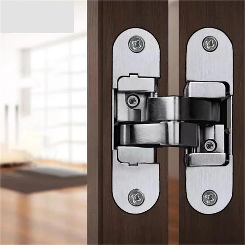 Close-up of Heavy Duty Concealed Invisible Door Hinge With Full Three Dimensional Adjustments and a Smooth Operator 180 Degree Flat Fold Setup.