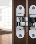 Heavy Duty Hidden Door Hinge For Sleek Invisible Panels With Three D Adjustability And Smooth One Eighty Degree Flat Folding showing close-up details.