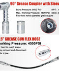 Grease Gun Tip and 9-Piece Quick Connect Coupler Kit with Pouch, angled coupler and 15.5in hose shown with connectors.